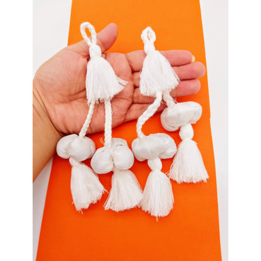 White Silk Fabric Ball Tassels, Latkan, Embellishments
